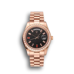Super Clone Rolex Day-Date Diamonds And Rubies Black Dial Rose Gold Bracelet 1454102