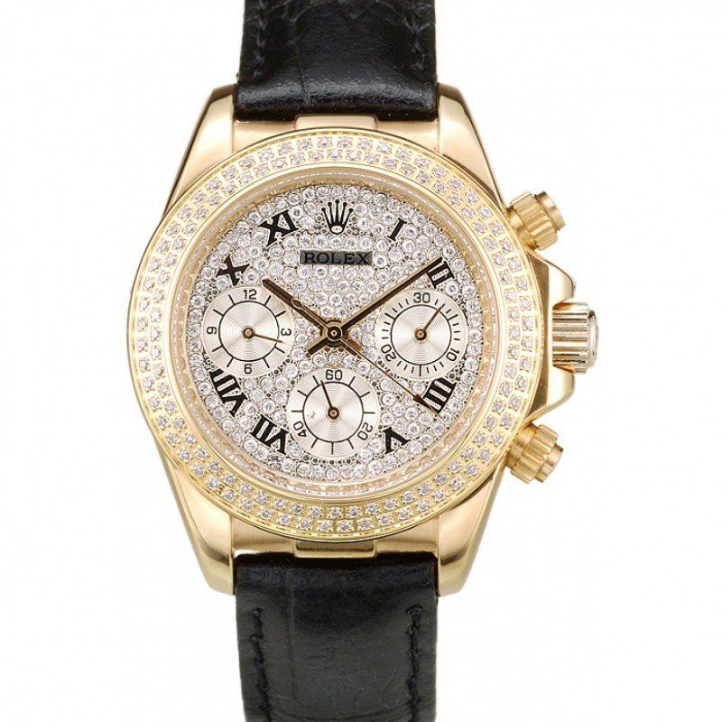 Super Clone Rolex Daytona Lady Gold Case Crystal Studded Bezel Crystal Studded Dial 98238 - Imagen 8