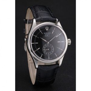 Super Clone Rolex Cellini Black Dial Stainless Steel Case Black Leather Strap - Image 3