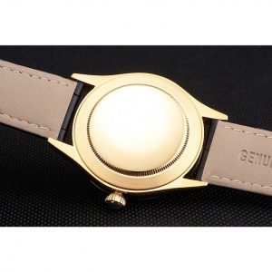 Super Clone Rolex Cellini Date White Dial Gold Case Black Leather Strap - Image 8