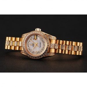 Super Clone Rolex DayJust Diamond Pave White Dial Gold Diamond Bracelet 1453957 - Image 4