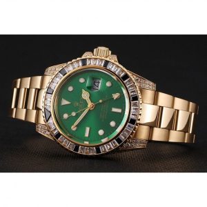 Super Clone Rolex GMT Master II Green Dial Stone Set Bezel Gold Case And Bracelet 1453748 - Image 5